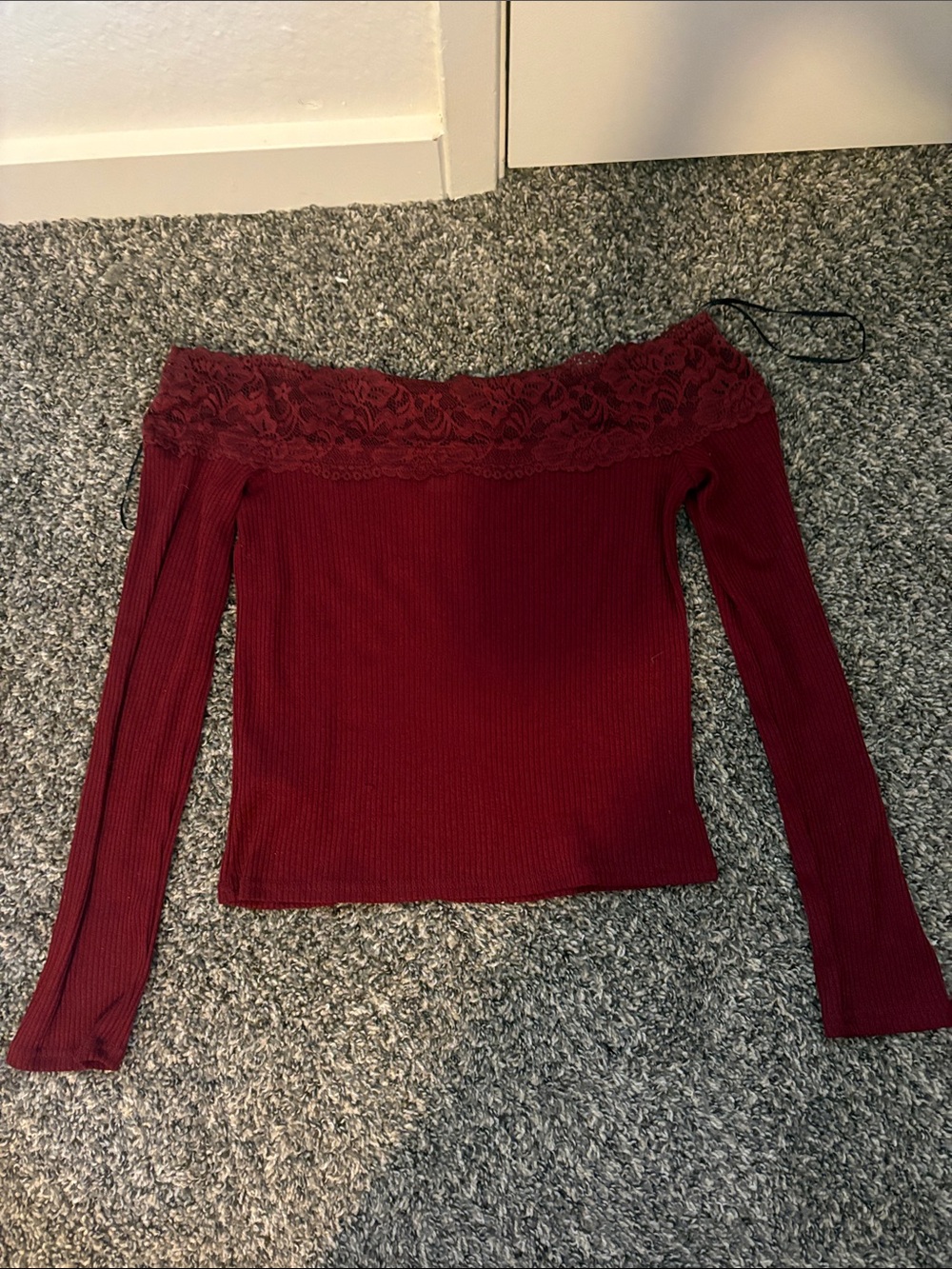 H&M Divided Lace Burgundy Off-Shoulder Blouse